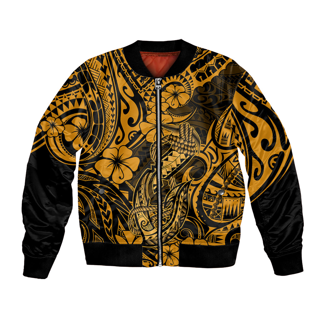 Hawaii Fish Hook Bomber Jacket Polynesian Pattern Gold Version - Wonder Print Shop