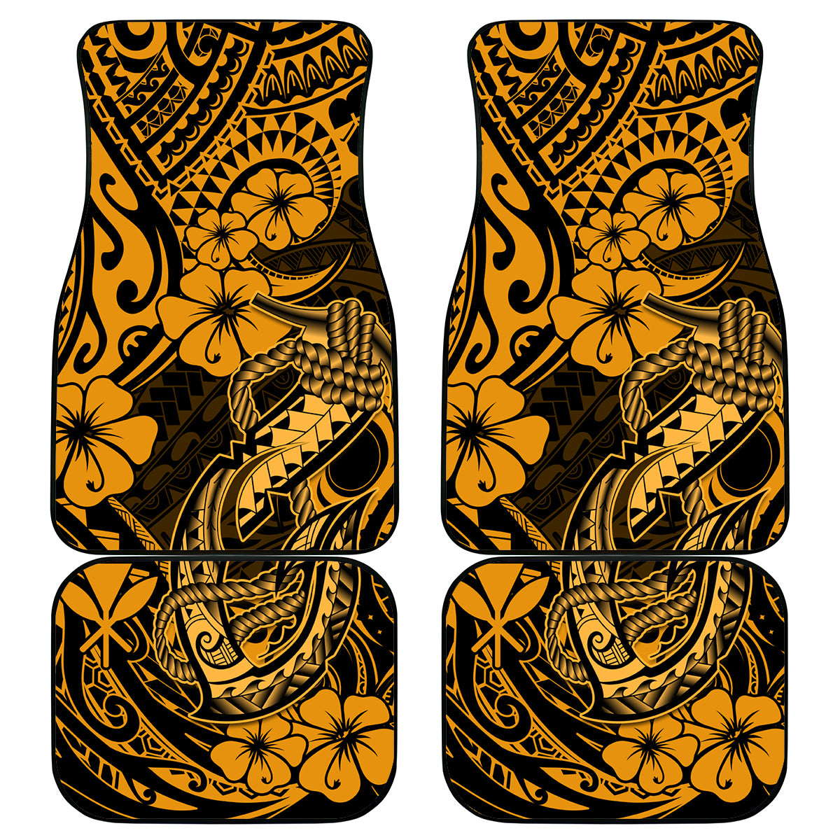 Hawaii Fish Hook Car Mats Polynesian Pattern Gold Version - Wonder Print Shop