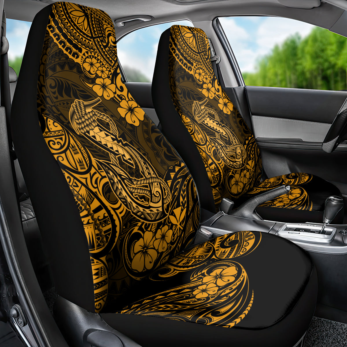 Hawaii Fish Hook Car Seat Cover Polynesian Pattern Gold Version - Wonder Print Shop
