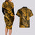 Hawaii Fish Hook Couples Matching Long Sleeve Bodycon Dress and Hawaiian Shirt Polynesian Pattern Gold Version - Wonder Print Shop