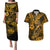 Hawaii Fish Hook Couples Matching Puletasi Dress and Hawaiian Shirt Polynesian Pattern Gold Version - Wonder Print Shop
