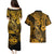Hawaii Fish Hook Couples Matching Puletasi Dress and Hawaiian Shirt Polynesian Pattern Gold Version - Wonder Print Shop