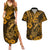 Hawaii Fish Hook Couples Matching Summer Maxi Dress and Hawaiian Shirt Polynesian Pattern Gold Version - Wonder Print Shop