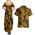 Hawaii Fish Hook Couples Matching Summer Maxi Dress and Hawaiian Shirt Polynesian Pattern Gold Version - Wonder Print Shop