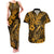 Hawaii Fish Hook Couples Matching Tank Maxi Dress and Hawaiian Shirt Polynesian Pattern Gold Version - Wonder Print Shop