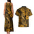 Hawaii Fish Hook Couples Matching Tank Maxi Dress and Hawaiian Shirt Polynesian Pattern Gold Version - Wonder Print Shop