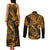Hawaii Fish Hook Couples Matching Tank Maxi Dress and Long Sleeve Button Shirts Polynesian Pattern Gold Version - Wonder Print Shop