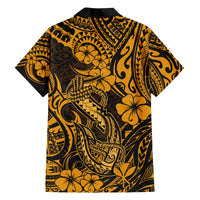Hawaii Fish Hook Family Matching Long Sleeve Bodycon Dress and Hawaiian Shirt Polynesian Pattern Gold Version - Wonder Print Shop