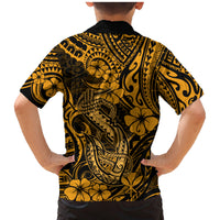 Hawaii Fish Hook Family Matching Mermaid Dress and Hawaiian Shirt Polynesian Pattern Gold Version - Wonder Print Shop