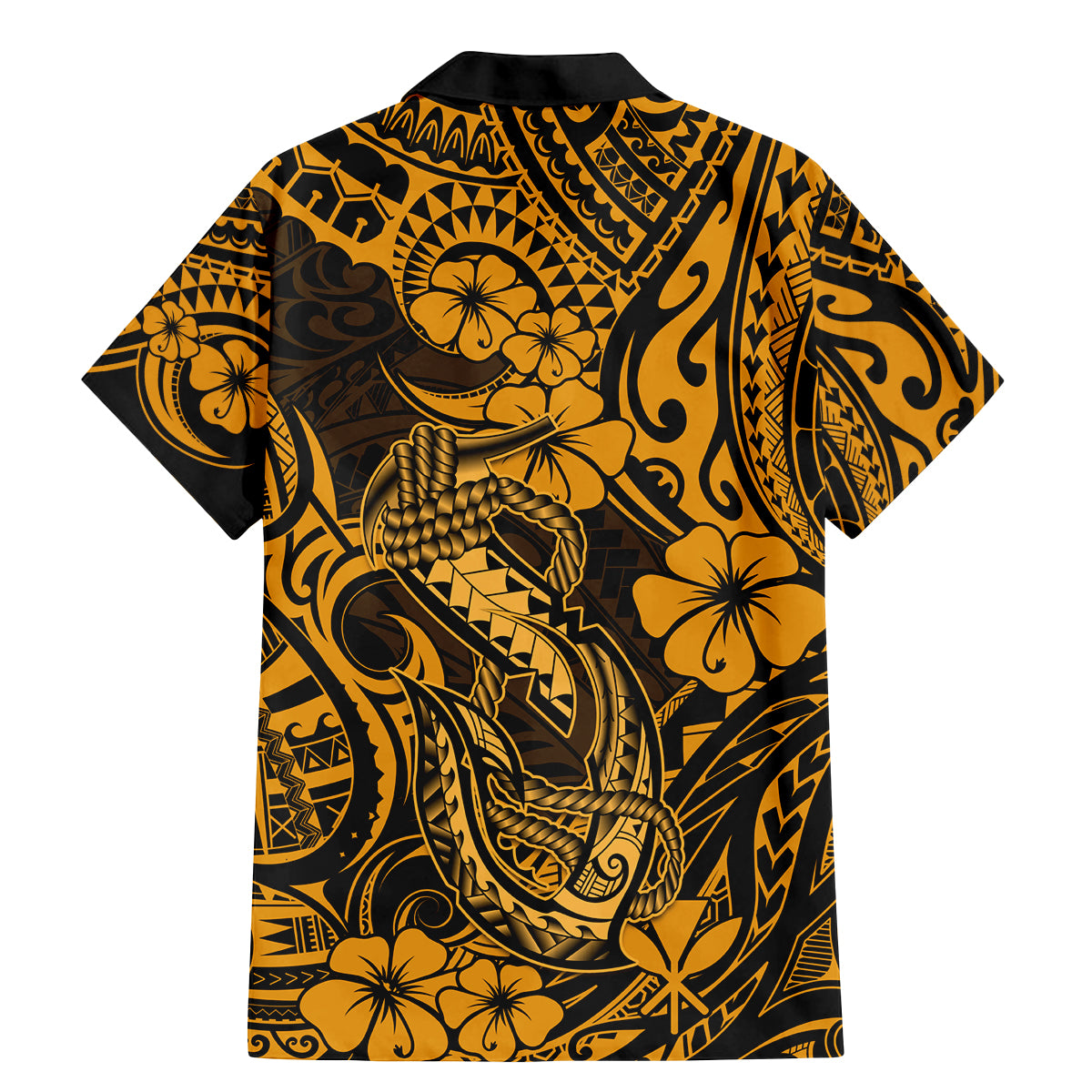 Hawaii Fish Hook Family Matching Mermaid Dress and Hawaiian Shirt Polynesian Pattern Gold Version - Wonder Print Shop
