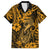 Hawaii Fish Hook Family Matching Off Shoulder Long Sleeve Dress and Hawaiian Shirt Polynesian Pattern Gold Version - Wonder Print Shop