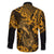 Hawaii Fish Hook Family Matching Off Shoulder Long Sleeve Dress and Hawaiian Shirt Polynesian Pattern Gold Version - Wonder Print Shop