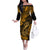 Hawaii Fish Hook Family Matching Off Shoulder Long Sleeve Dress and Hawaiian Shirt Polynesian Pattern Gold Version - Wonder Print Shop