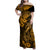 Hawaii Fish Hook Family Matching Off Shoulder Maxi Dress and Hawaiian Shirt Polynesian Pattern Gold Version - Wonder Print Shop