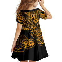 Hawaii Fish Hook Family Matching Off Shoulder Short Dress and Hawaiian Shirt Polynesian Pattern Gold Version - Wonder Print Shop