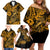 Hawaii Fish Hook Family Matching Off Shoulder Short Dress and Hawaiian Shirt Polynesian Pattern Gold Version - Wonder Print Shop