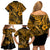 Hawaii Fish Hook Family Matching Off Shoulder Short Dress and Hawaiian Shirt Polynesian Pattern Gold Version - Wonder Print Shop