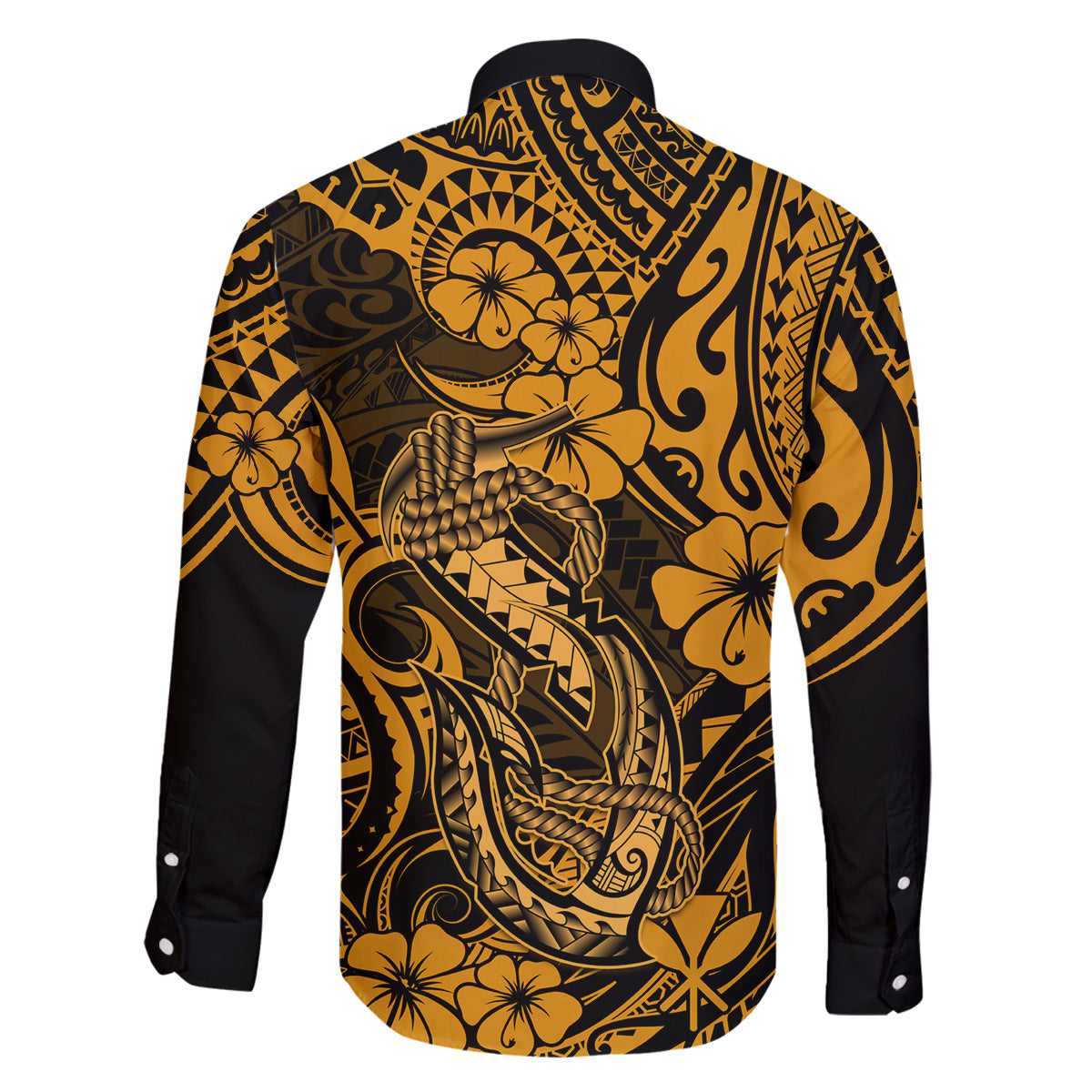 Hawaii Fish Hook Family Matching Puletasi Dress and Hawaiian Shirt Polynesian Pattern Gold Version - Wonder Print Shop