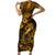 Hawaii Fish Hook Family Matching Short Sleeve Bodycon Dress and Hawaiian Shirt Polynesian Pattern Gold Version - Wonder Print Shop