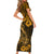 Hawaii Fish Hook Family Matching Short Sleeve Bodycon Dress and Hawaiian Shirt Polynesian Pattern Gold Version - Wonder Print Shop