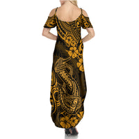 Hawaii Fish Hook Family Matching Summer Maxi Dress and Hawaiian Shirt Polynesian Pattern Gold Version - Wonder Print Shop