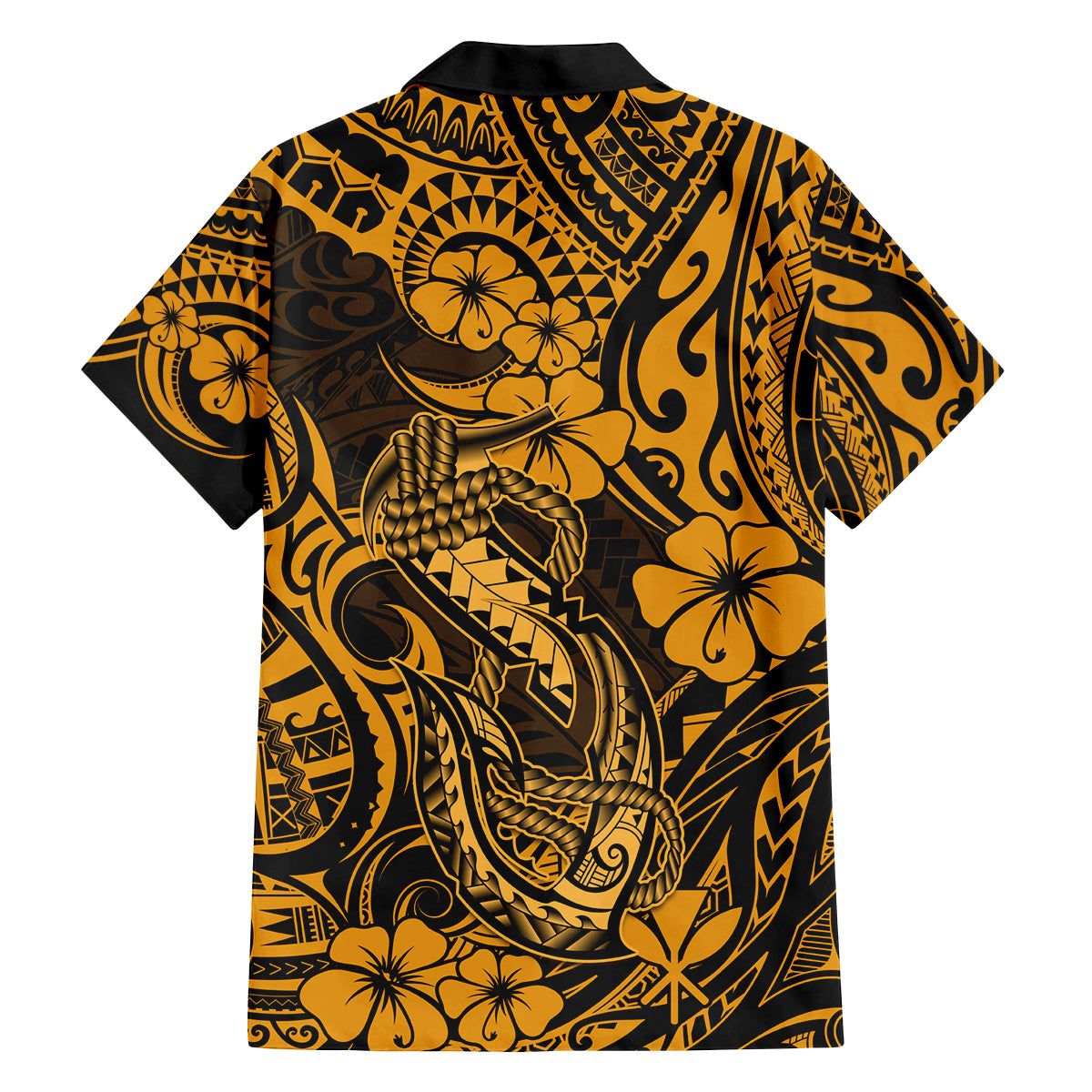 Hawaii Fish Hook Family Matching Tank Maxi Dress and Hawaiian Shirt Polynesian Pattern Gold Version - Wonder Print Shop