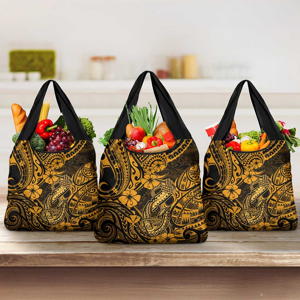 Hawaii Fish Hook Grocery Bag Polynesian Pattern Gold Version