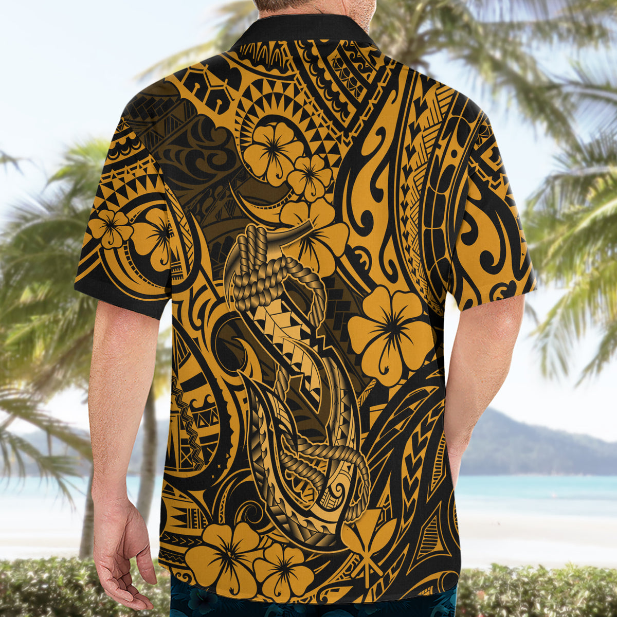 Hawaii Fish Hook Hawaiian Shirt Polynesian Pattern Gold Version - Wonder Print Shop