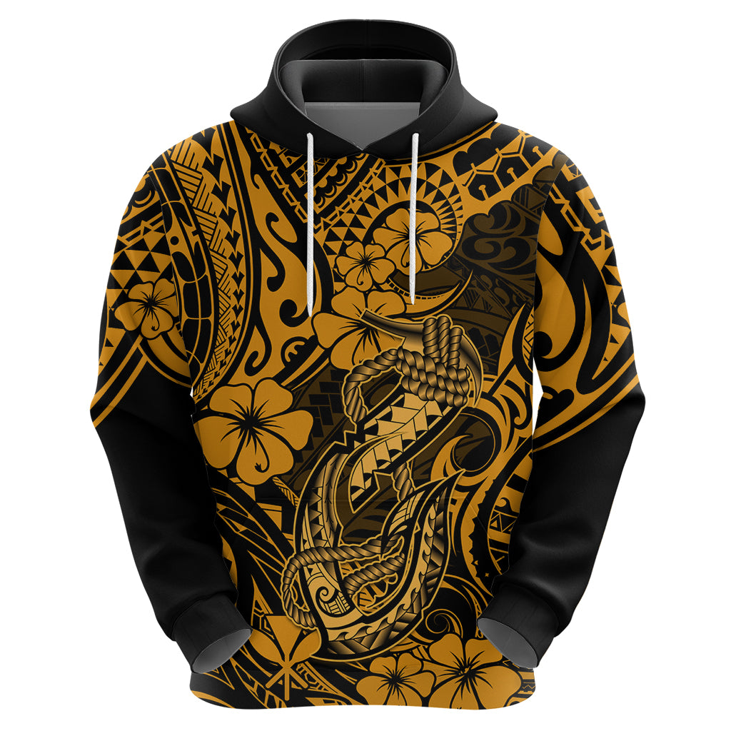 Hawaii Fish Hook Hoodie Polynesian Pattern Gold Version - Wonder Print Shop