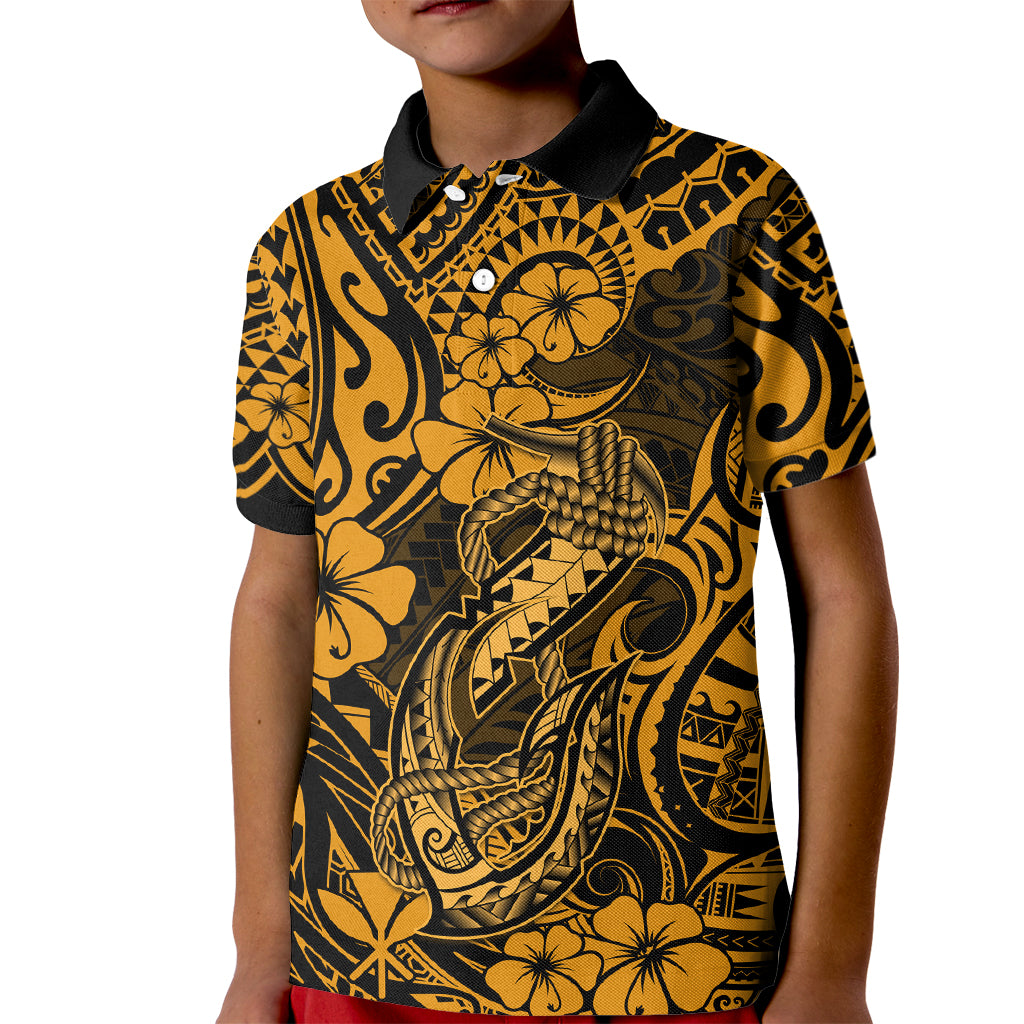 Hawaii Fish Hook Kid Polo Shirt Polynesian Pattern Gold Version - Wonder Print Shop