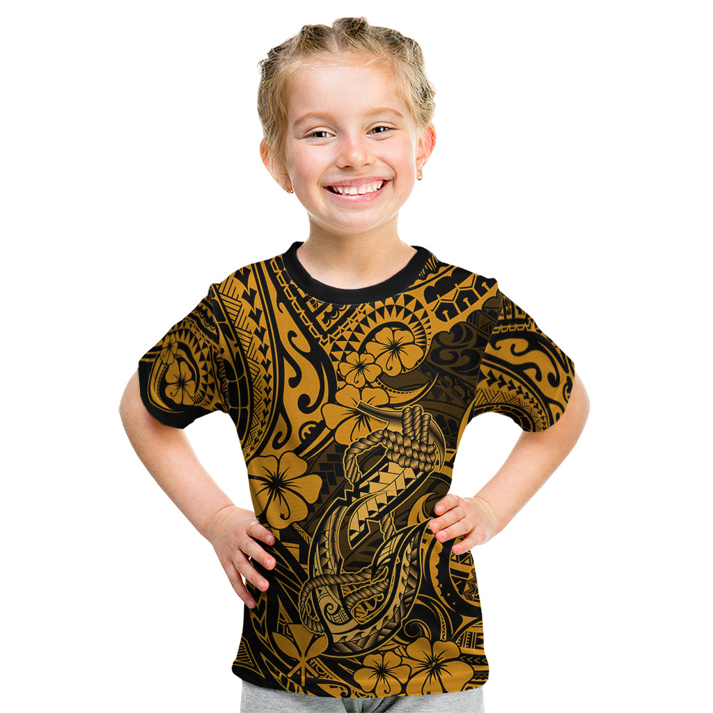 Hawaii Fish Hook Kid T Shirt Polynesian Pattern Gold Version - Wonder Print Shop