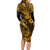 Hawaii Fish Hook Long Sleeve Bodycon Dress Polynesian Pattern Gold Version - Wonder Print Shop