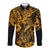 Hawaii Fish Hook Long Sleeve Button Shirt Polynesian Pattern Gold Version - Wonder Print Shop