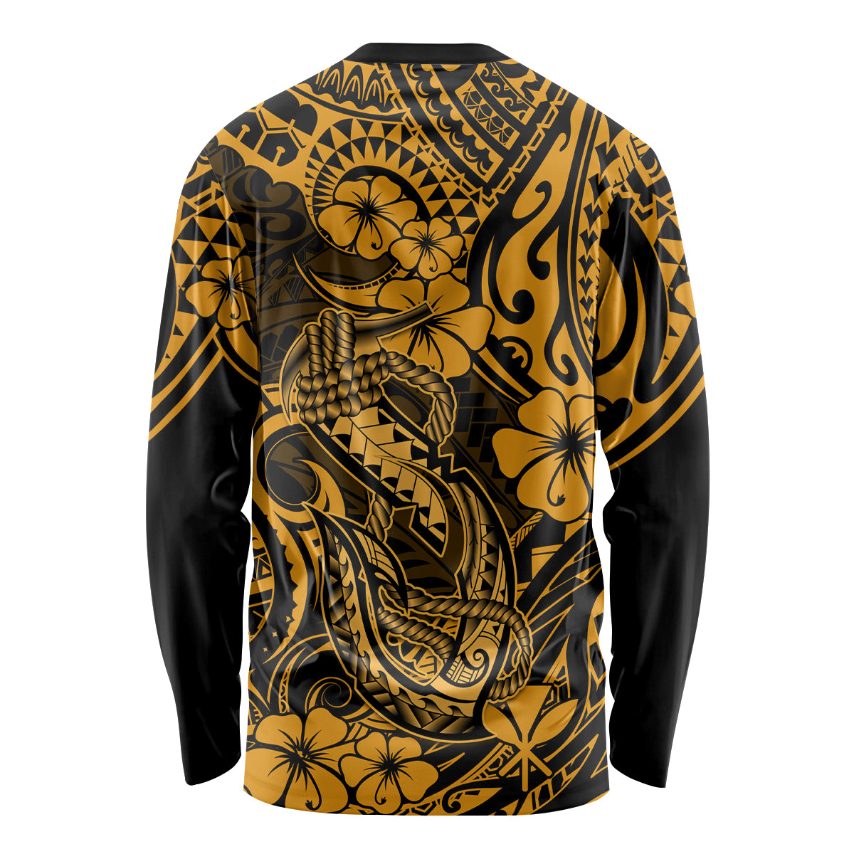 Hawaii Fish Hook Long Sleeve Shirt Polynesian Pattern Gold Version - Wonder Print Shop