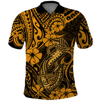 Hawaii Fish Hook Polo Shirt Polynesian Pattern Gold Version - Wonder Print Shop