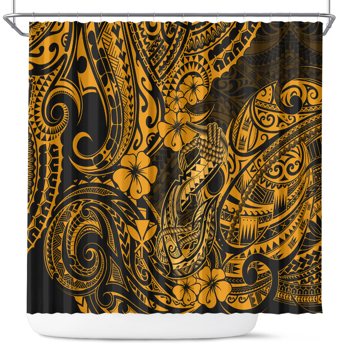 hawaii-fish-hook-shower-curtain-polynesian-pattern-gold-version