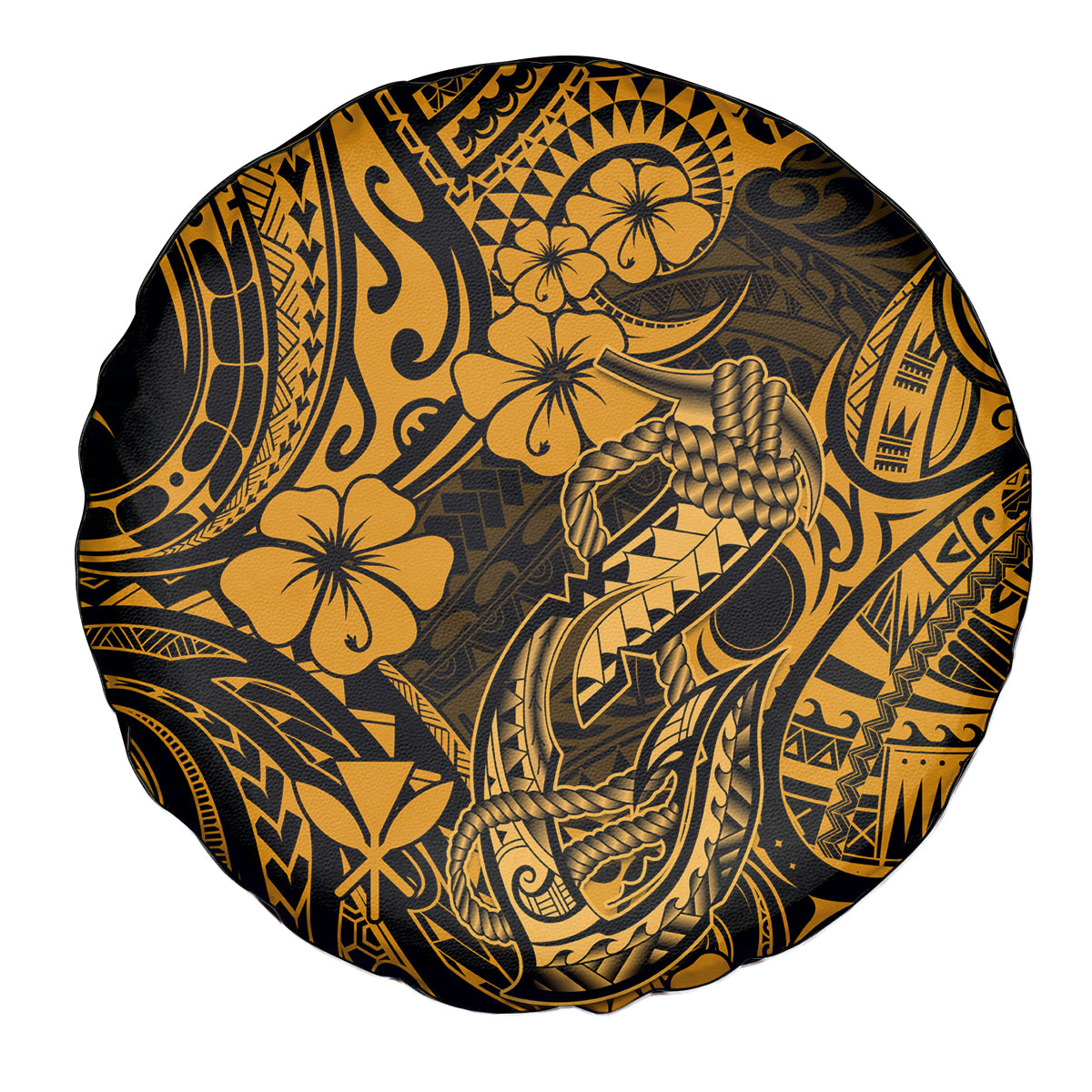 Hawaii Fish Hook Spare Tire Cover Polynesian Pattern Gold Version - Wonder Print Shop