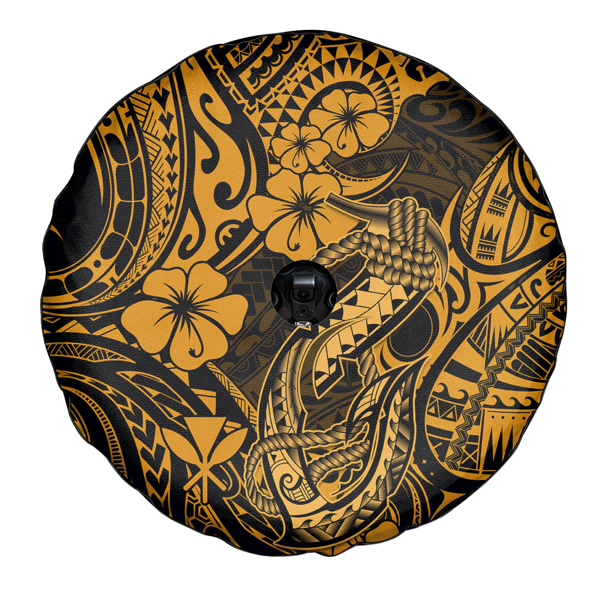 Hawaii Fish Hook Spare Tire Cover Polynesian Pattern Gold Version - Wonder Print Shop