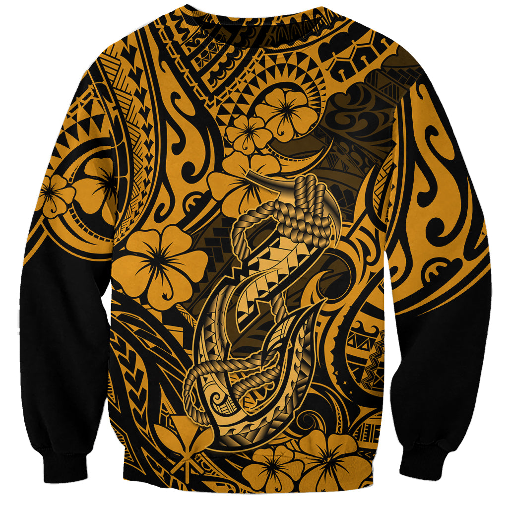 Hawaii Fish Hook Sweatshirt Polynesian Pattern Gold Version - Wonder Print Shop
