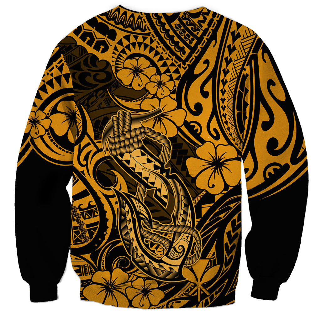 Hawaii Fish Hook Sweatshirt Polynesian Pattern Gold Version - Wonder Print Shop