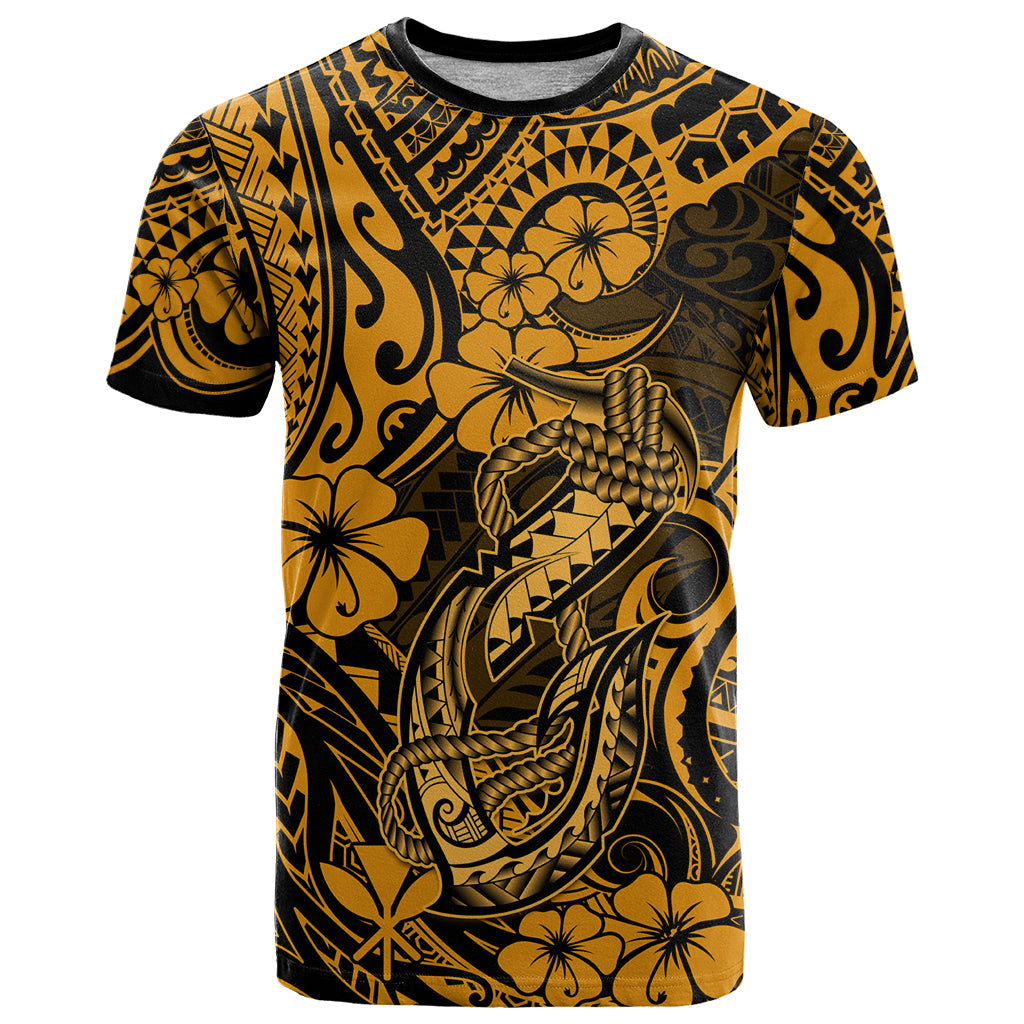 Hawaii Fish Hook T Shirt Polynesian Pattern Gold Version - Wonder Print Shop