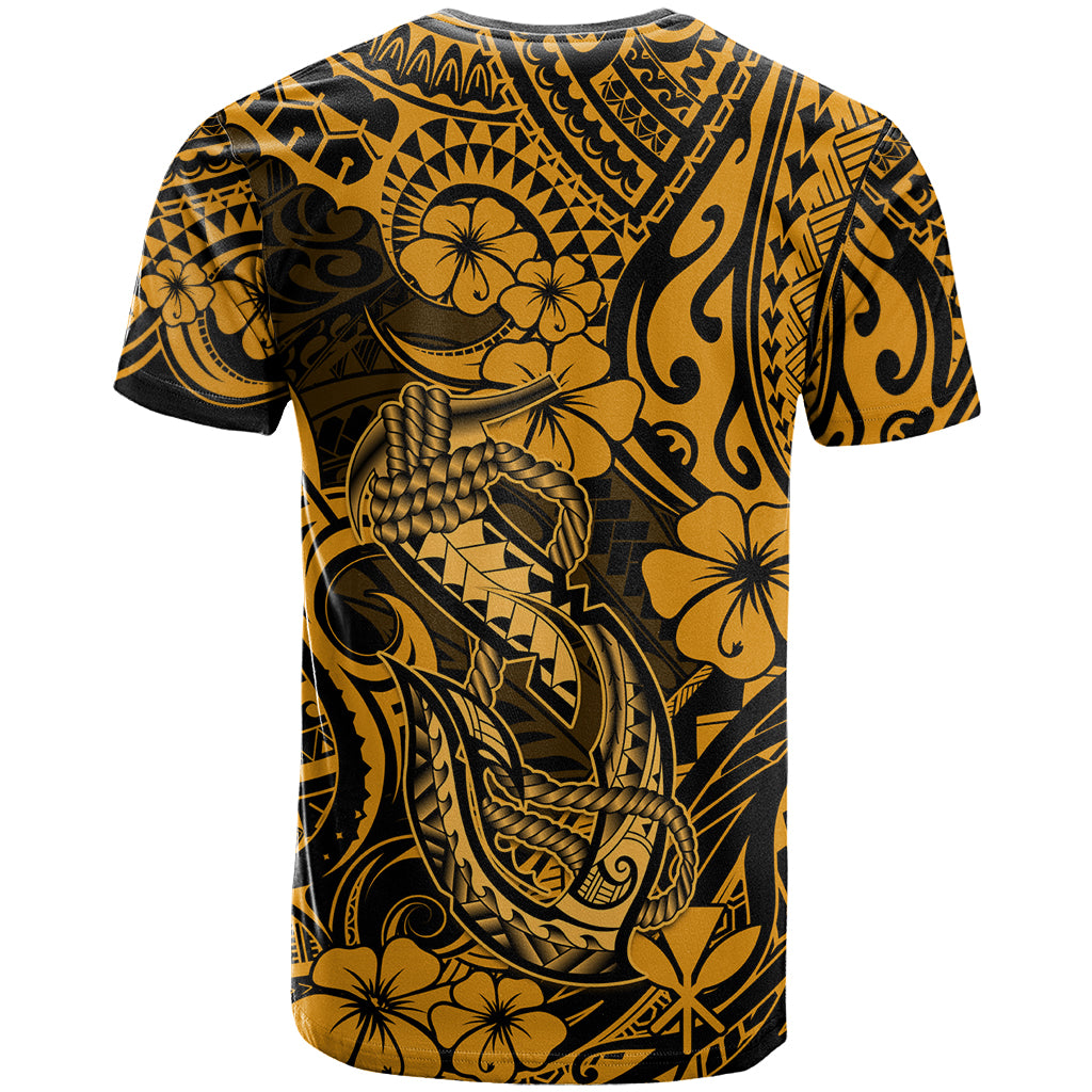 Hawaii Fish Hook T Shirt Polynesian Pattern Gold Version - Wonder Print Shop