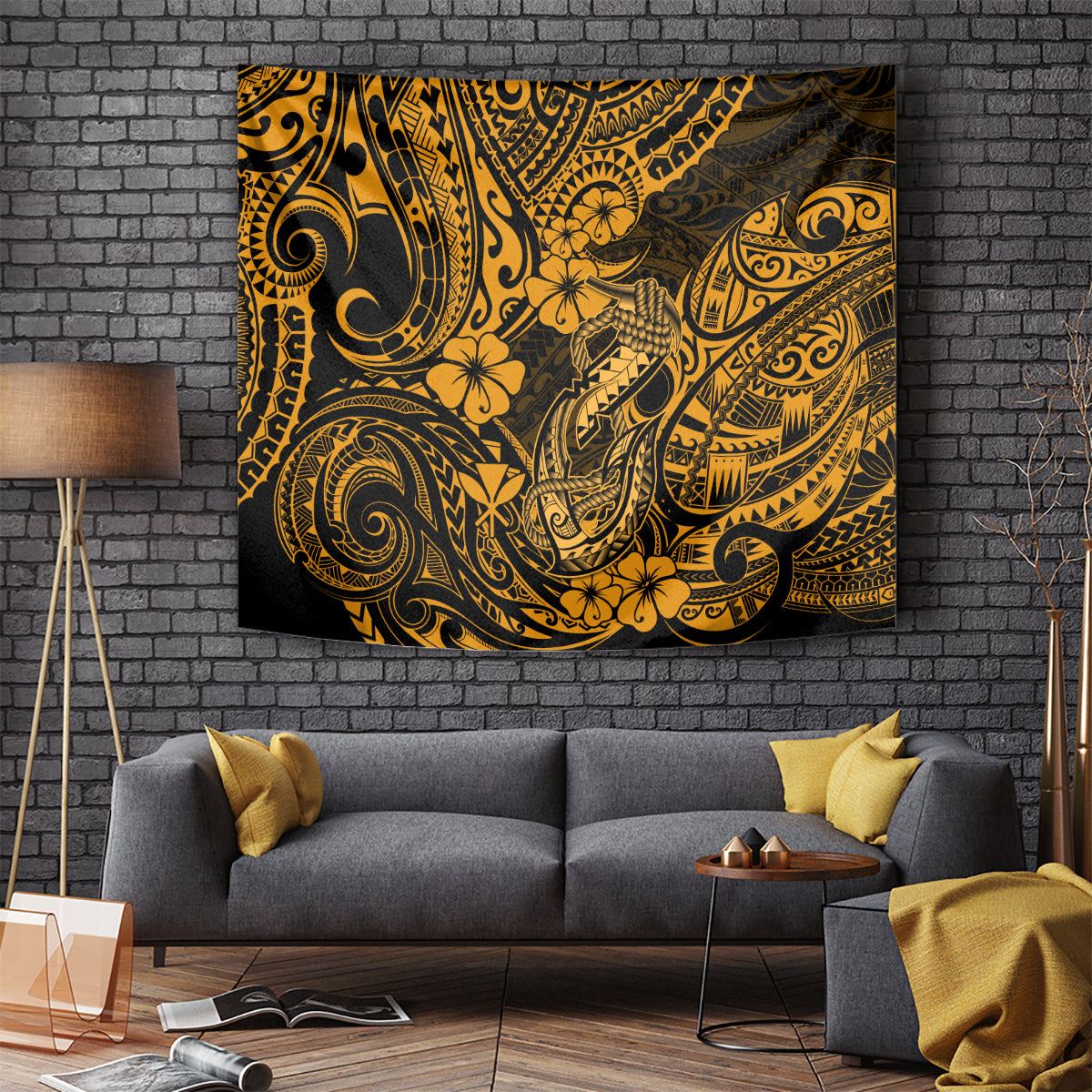 Hawaii Fish Hook Tapestry Polynesian Pattern Gold Version - Wonder Print Shop