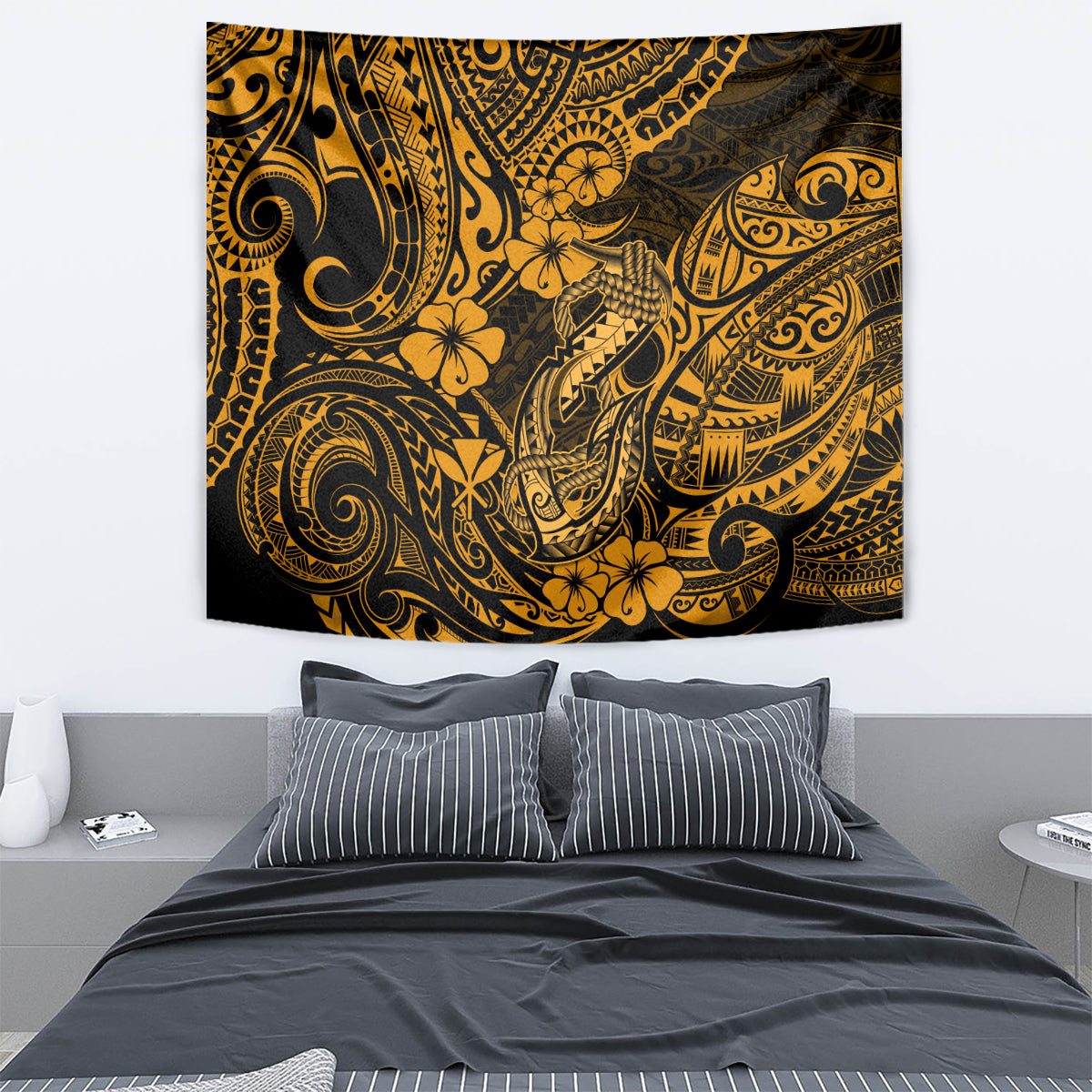 Hawaii Fish Hook Tapestry Polynesian Pattern Gold Version - Wonder Print Shop