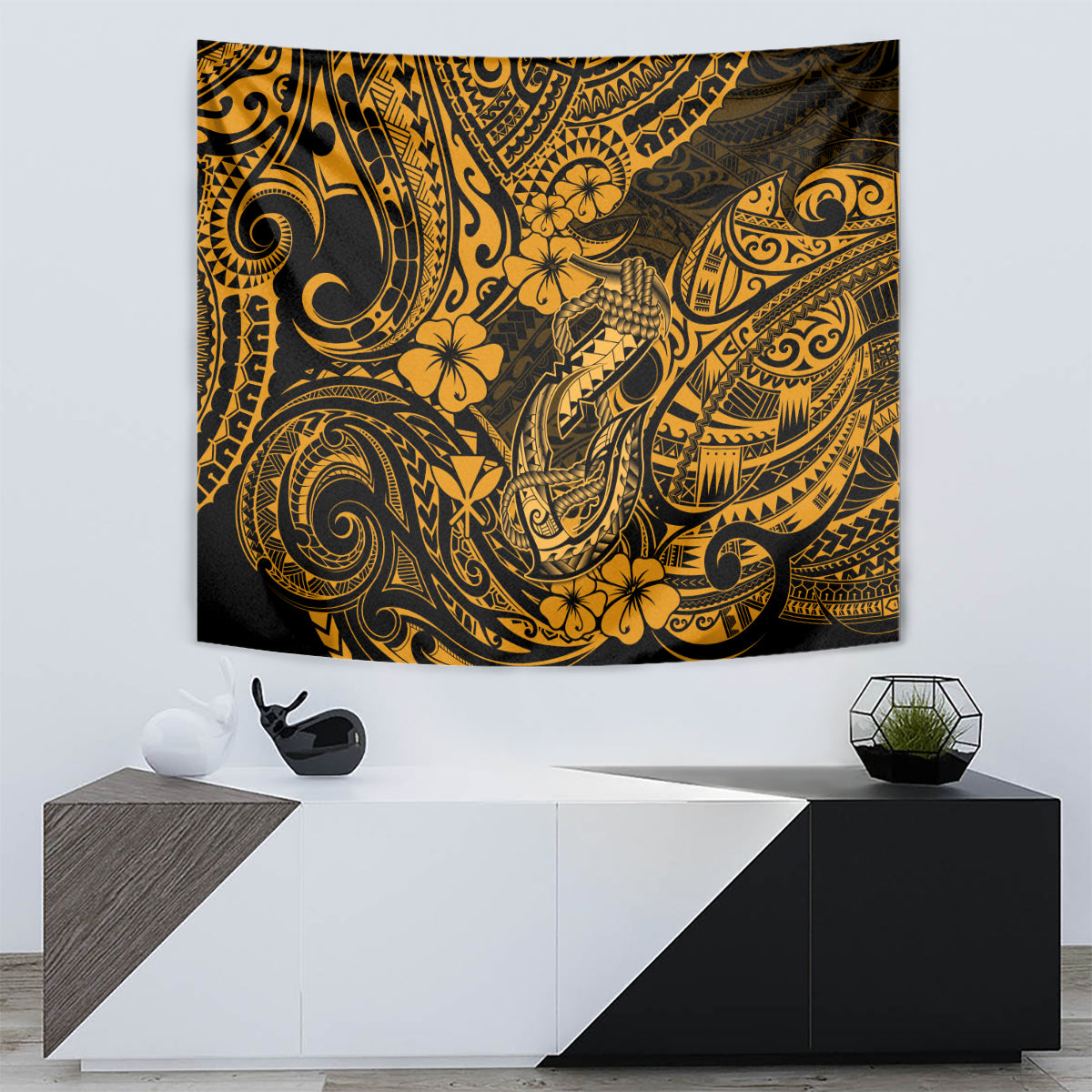 Hawaii Fish Hook Tapestry Polynesian Pattern Gold Version - Wonder Print Shop