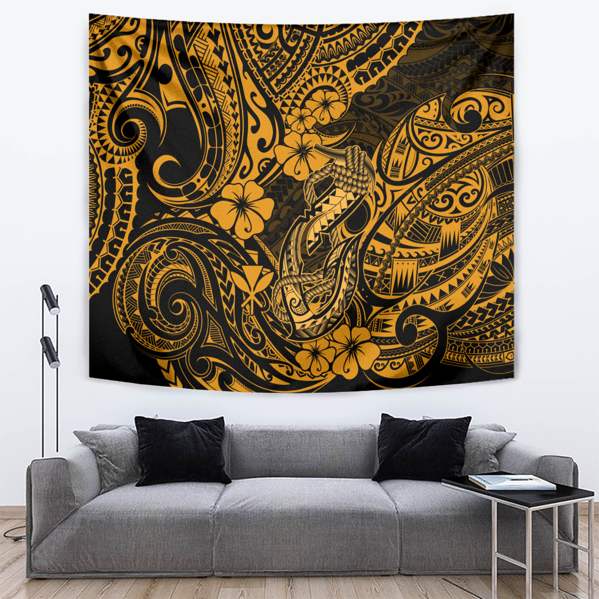 Hawaii Fish Hook Tapestry Polynesian Pattern Gold Version - Wonder Print Shop