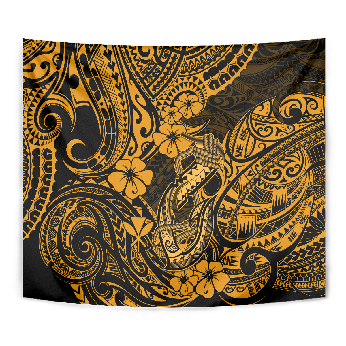 Hawaii Fish Hook Tapestry Polynesian Pattern Gold Version - Wonder Print Shop