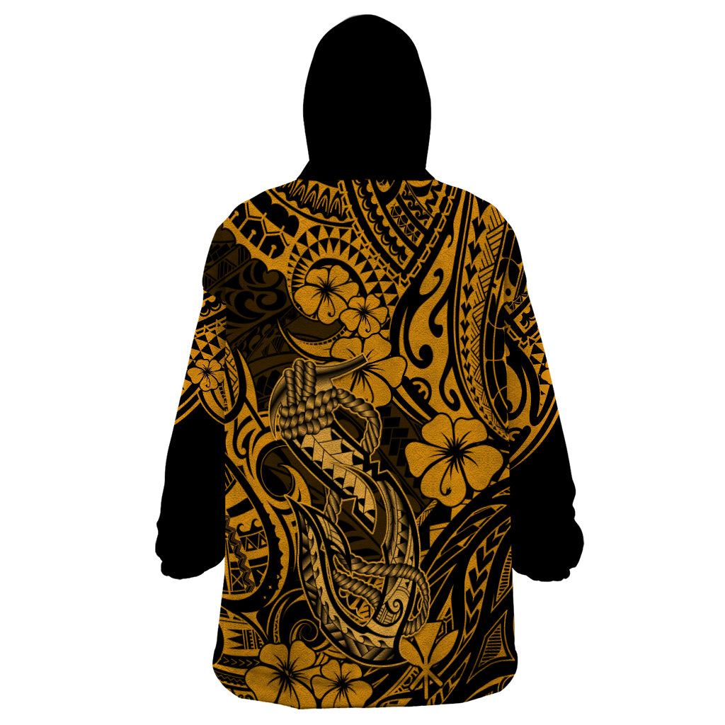Hawaii Fish Hook Wearable Blanket Hoodie Polynesian Pattern Gold Version - Wonder Print Shop