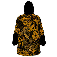 Hawaii Fish Hook Wearable Blanket Hoodie Polynesian Pattern Gold Version - Wonder Print Shop