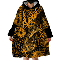 Hawaii Fish Hook Wearable Blanket Hoodie Polynesian Pattern Gold Version - Wonder Print Shop